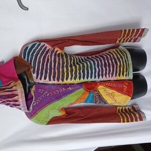 Shop Therapy Multi Color Boho Peace Sign Point Hoodie Size M/L, PTP=17"
